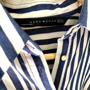 Zara • maxi shirt dress (size xs) blue, white